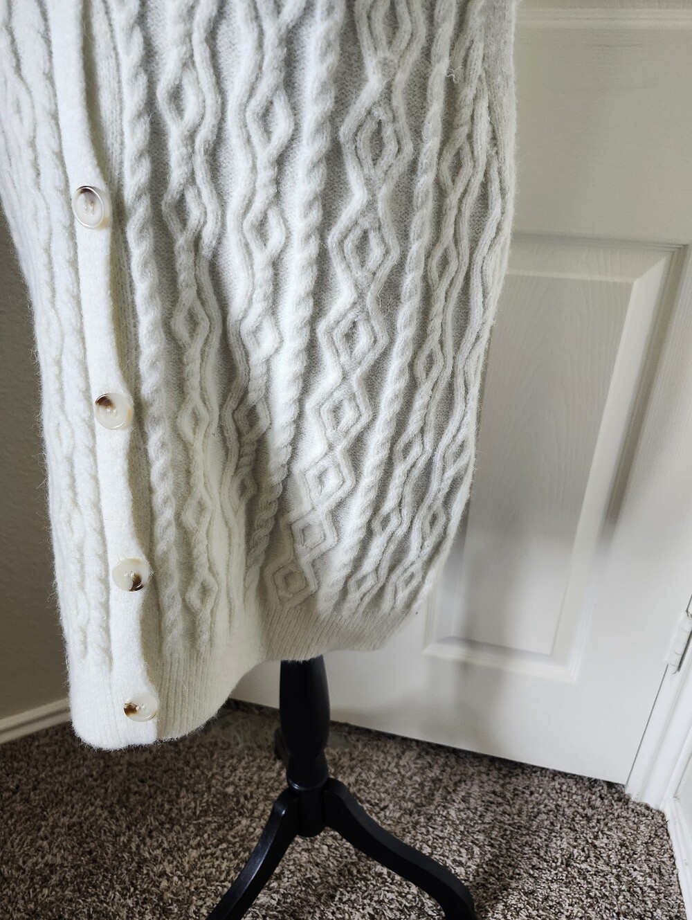 Motel Rocks Ivory Cable Knit Button-Front Vest - Picture 6 of 11